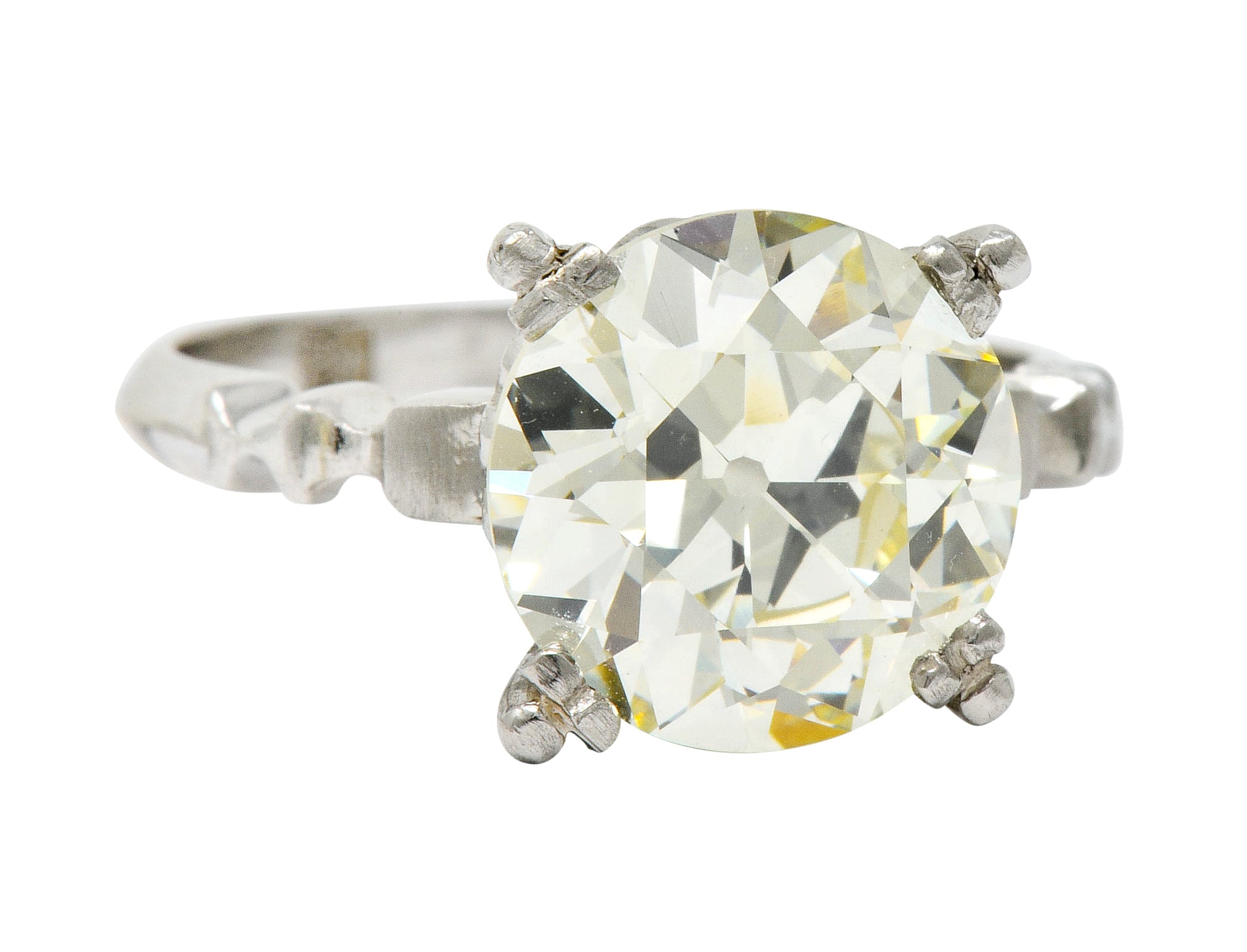 Retro 3.47 CTW Diamond Platinum Engagement Ring GIA Wilson's Estate Jewelry