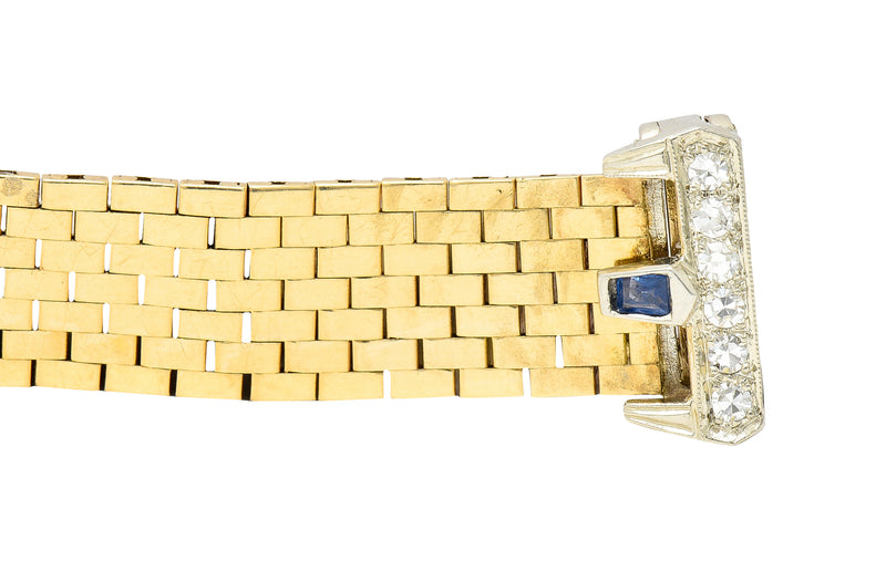 Retro 0.54 CTW Sapphire Diamond 14 Karat Two-Tone Gold Vintage Buckle Ring Wilson's Estate Jewelry