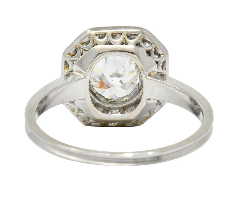 Pretty Art Deco 1.58 CTW Diamond Platinum Halo Engagement Ring Wilson's Estate Jewelry