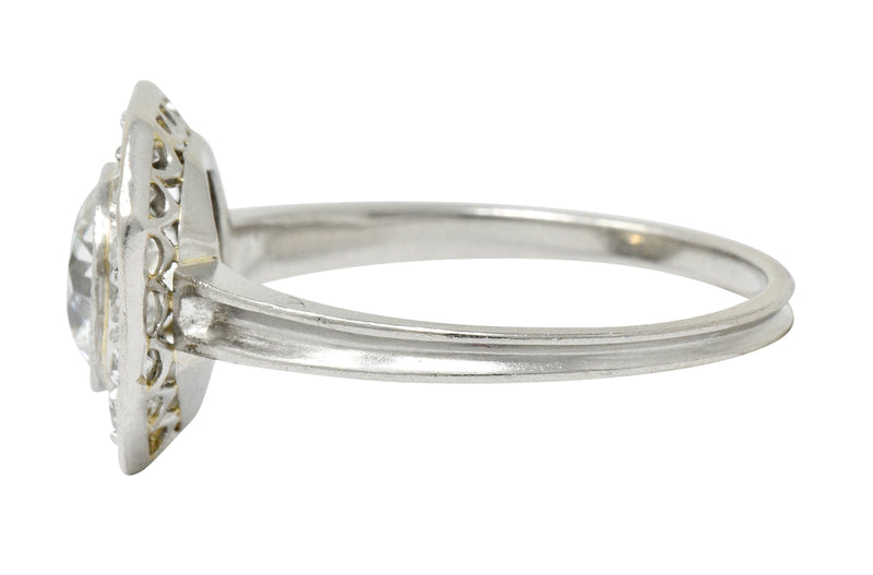 Pretty Art Deco 1.58 CTW Diamond Platinum Halo Engagement Ring Wilson's Estate Jewelry
