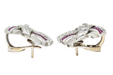 Art Deco 2.25 CTW Ruby Diamond Platinum Flared Earrings Circa 1930Earrings - Wilson's Estate Jewelry