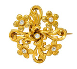Art Nouveau Diamond 14 Karat Gold Whiplash Floral Pendant BroochBrooch - Wilson's Estate Jewelry