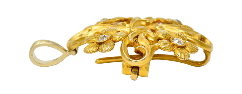 Art Nouveau Diamond 14 Karat Gold Whiplash Floral Pendant BroochBrooch - Wilson's Estate Jewelry