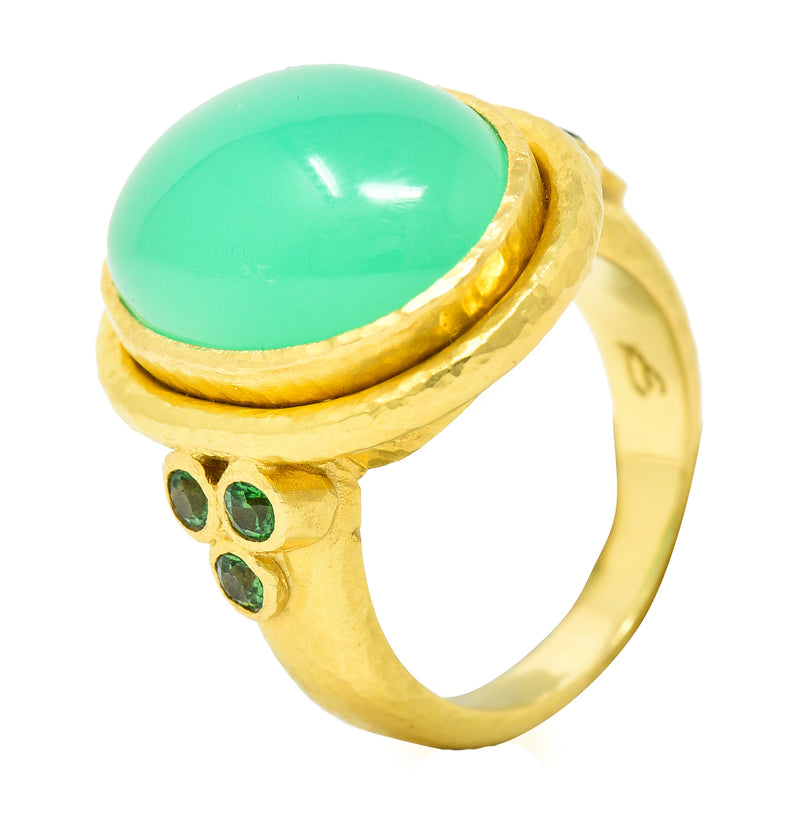 Elizabeth Locke Contemporary Chrysoprase Tsavorite Garnet 19 Karat Yellow Gold Statement Ring Wilson's Estate Jewelry