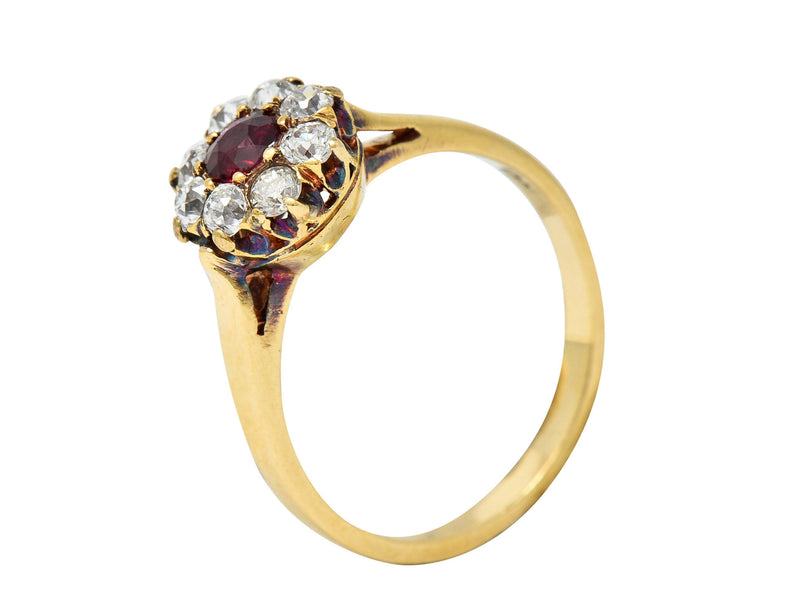 Victorian 0.92 CTW Ruby Diamond 14 Karat Gold Cluster Ring Circa 1900Ring - Wilson's Estate Jewelry