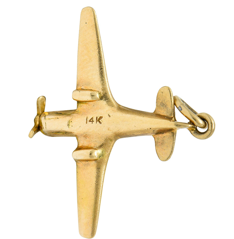 1940's Retro 14 Karat Gold Prop Airplane Charmcharm - Wilson's Estate Jewelry