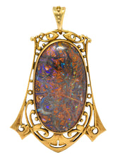 James Winn Arts & Crafts Boulder Opal 18 Karat Yellow Gold Statement Antique Pendant Wilson's Estate Jewelry