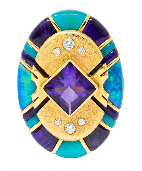 Vintage Amethyst Opal Diamond 14 Karat Gold Statement RingRing - Wilson's Estate Jewelry