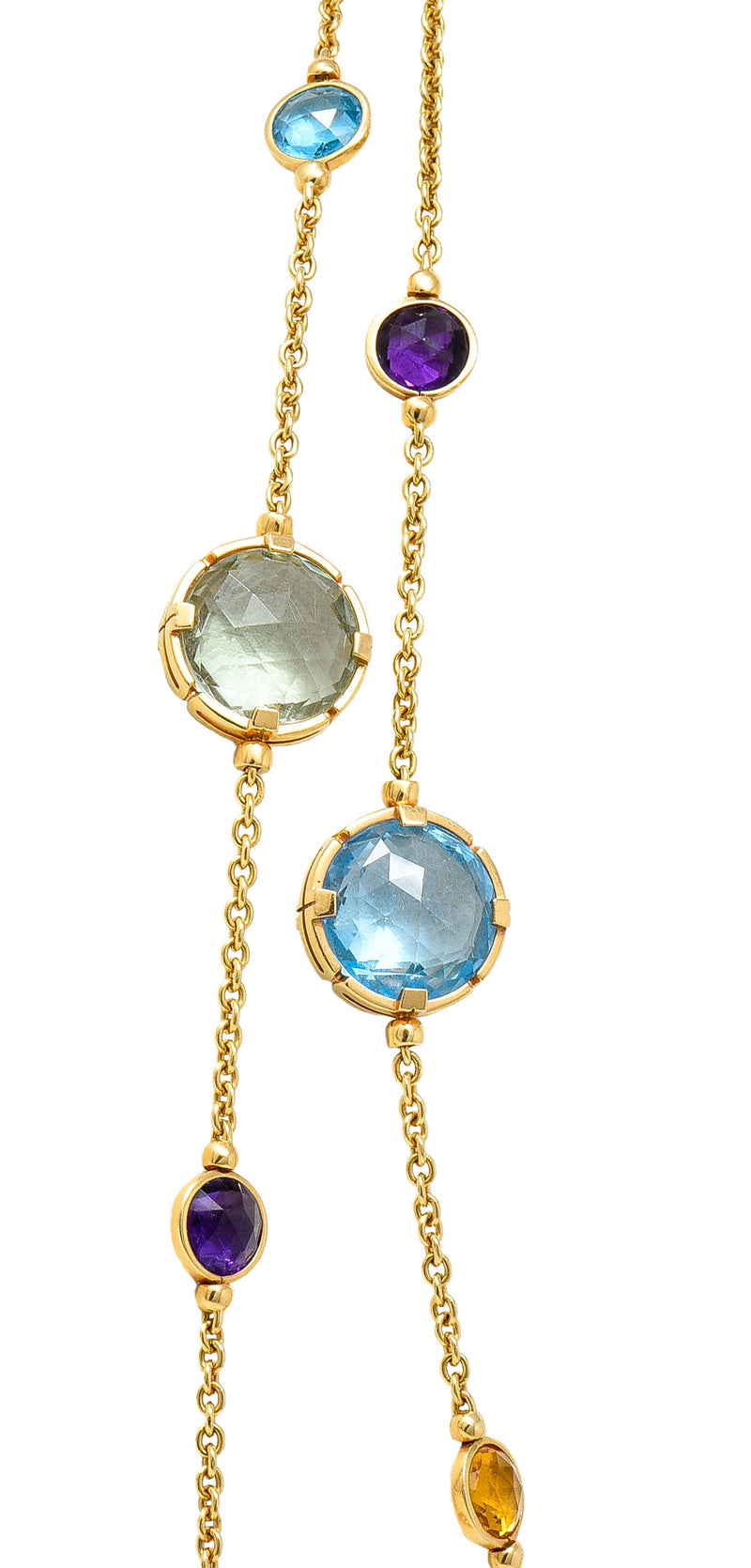 Bulgari Diamond Rose Cut Citrine Multi-Gem 18 Karat Yellow Gold Parentesi Station Necklace Wilson's Estate Jewelry