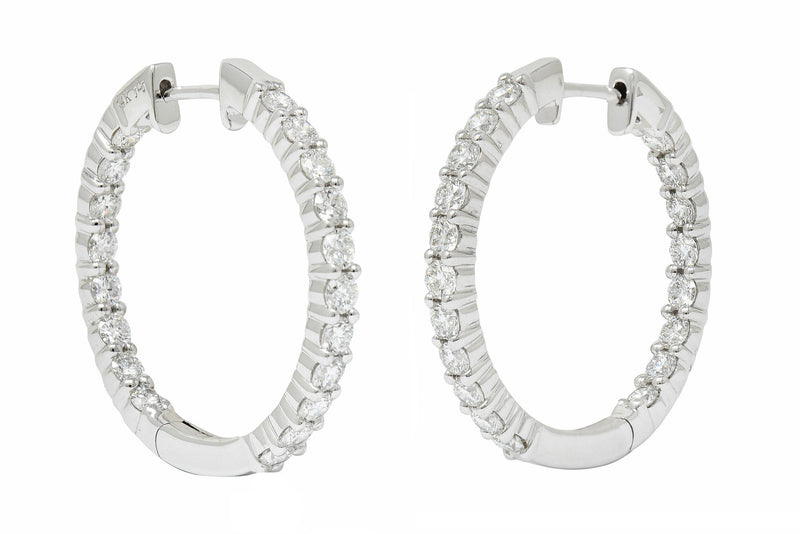 Modern 2.25 CTW Diamond 14 Karat White Inside Out Gold Hoop EarringsEarrings - Wilson's Estate Jewelry