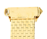 Cartier Retro Ruby Diamond Platinum 14 Karat Yellow Gold Woven Mesh Belt Buckle Vintage Bracelet Wilson's Estate Jewelry