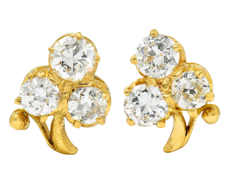 Antique 1.00 CTW Diamond 18 Karat Gold Clover Screwback Stud EarringsEarrings - Wilson's Estate Jewelry
