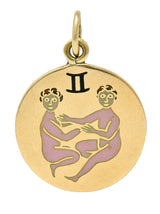 Art Deco Enamel 14 Karat Gold Gemini Zodiac Charmcharm - Wilson's Estate Jewelry