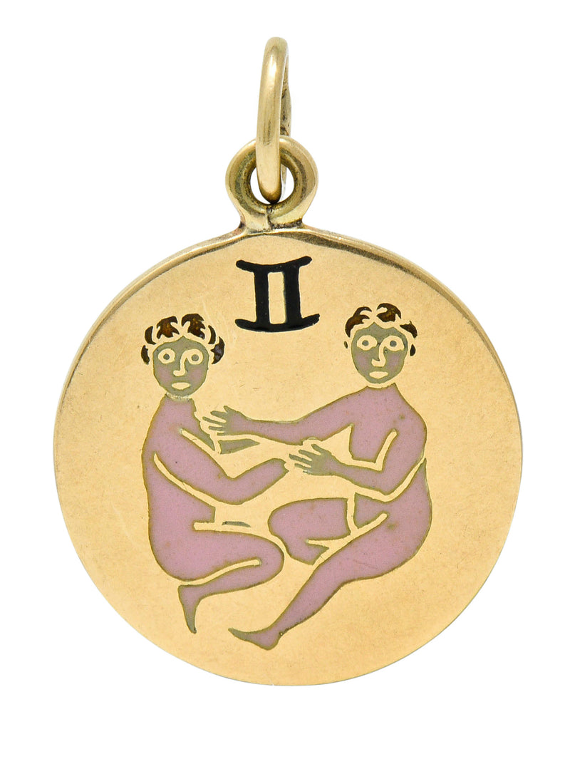 Art Deco Enamel 14 Karat Gold Gemini Zodiac Charmcharm - Wilson's Estate Jewelry