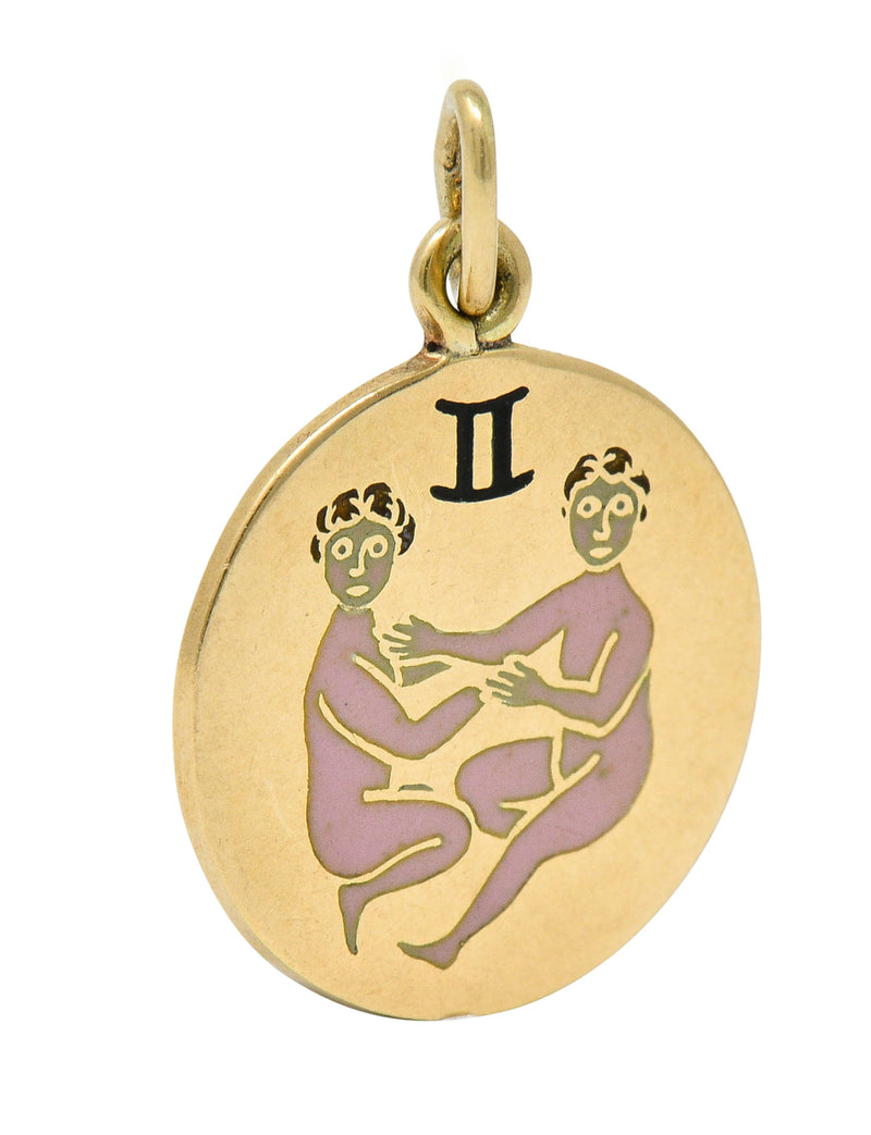 Art Deco Enamel 14 Karat Gold Gemini Zodiac Charmcharm - Wilson's Estate Jewelry