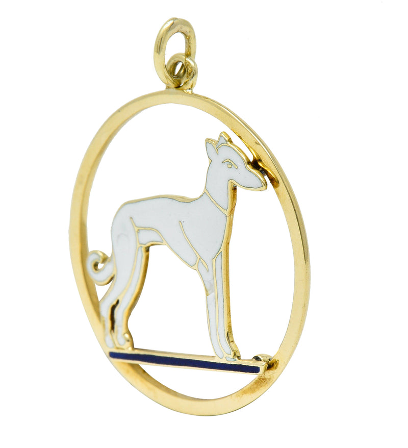 Art Deco French Enamel 18 Karat Gold Greyhound Pendant Charmcharm - Wilson's Estate Jewelry