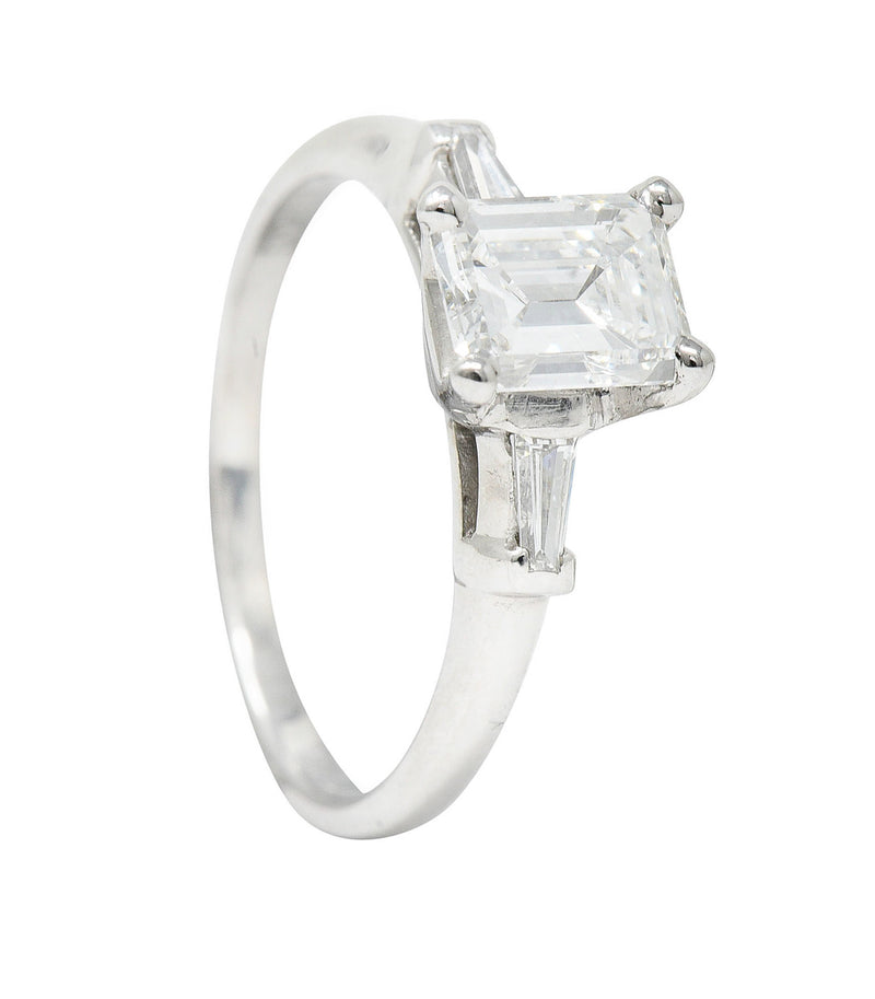 Mid-Century 1.10 CTW Emerald Cut Diamond Platinum Engagement RingRing - Wilson's Estate Jewelry
