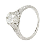 Antique Art Deco 1.27 CTW Old European Cut Diamond Platinum Floral Engagement Ring Wilson's Estate Jewelry