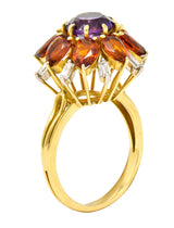 H. Stern Modernist 6.10 CTW Amethyst Citrine Diamond 18 Karat Gold Tiered Vintage Cluster Ring Wilson's Estate Jewelry