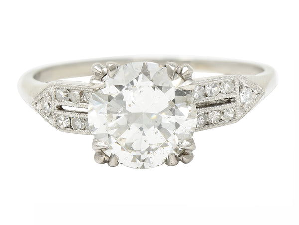 Art Deco 2.01 CTW Old European Cut Diamond Platinum Arrow Engagement Ring GIA Wilson's Estate Jewelry