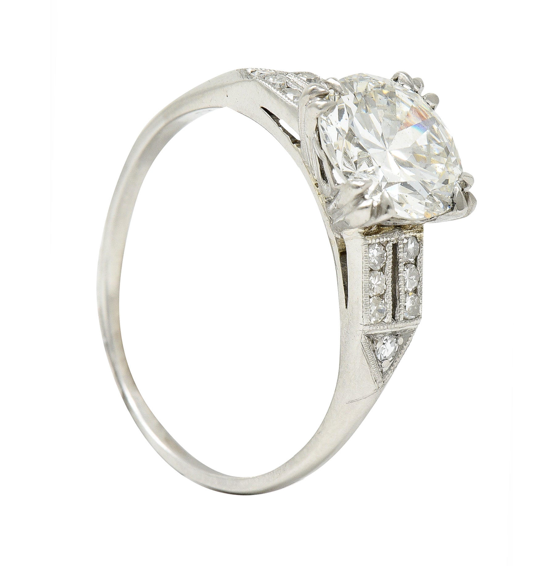 Art Deco 2.01 CTW Old European Cut Diamond Platinum Arrow Engagement Ring GIA Wilson's Estate Jewelry