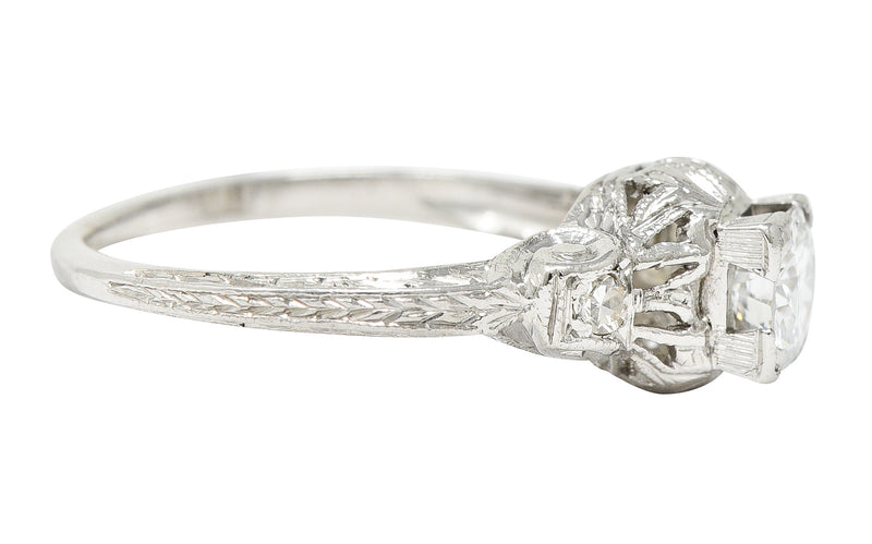 Maurice Tishman Art Deco 0.40 CTW Diamond Platinum Scrolled Engagement Ring Wilson's Estate Jewelry