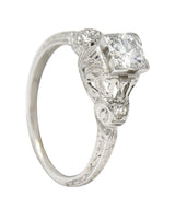 Maurice Tishman Art Deco 0.40 CTW Diamond Platinum Scrolled Engagement Ring Wilson's Estate Jewelry