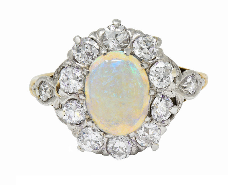 Edwardian Jelly Opal 1.06 CTW Diamond Platinum-Topped 14 Karat Gold Cluster RingRing - Wilson's Estate Jewelry