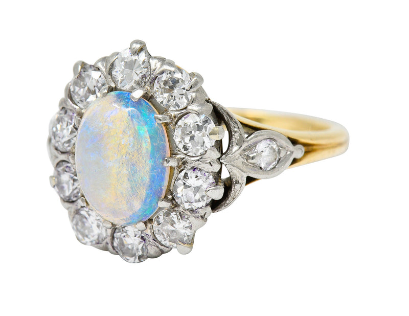 Edwardian Jelly Opal 1.06 CTW Diamond Platinum-Topped 14 Karat Gold Cluster RingRing - Wilson's Estate Jewelry