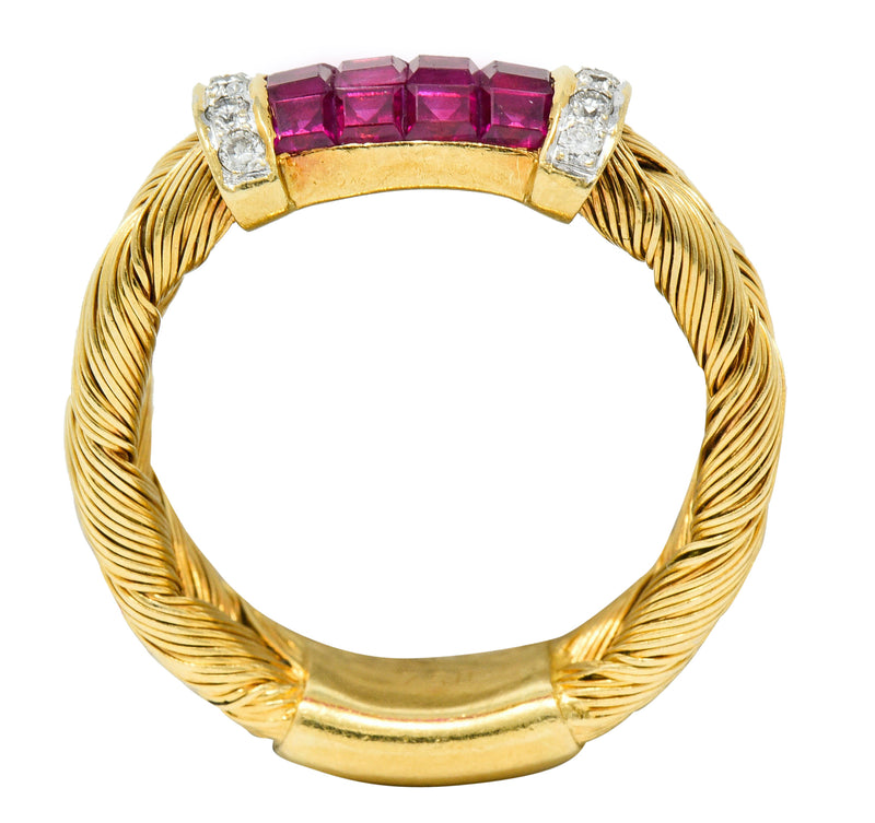 Vintage Ruby Diamond 18 Karat Gold Wheat Band RingRing - Wilson's Estate Jewelry
