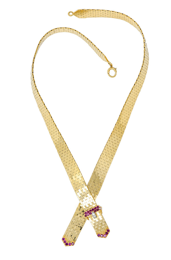 Tiffany & Co. Retro Ruby Diamond 14 Karat Gold Buckle Collar NecklaceNecklace - Wilson's Estate Jewelry
