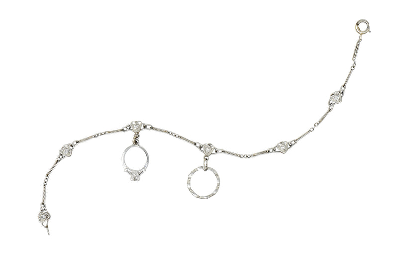 Art Deco Diamond Platinum 14 Karat White Gold Heart Wedding Engagement  Charm Bracelet  Wilsons Estate Jewelry