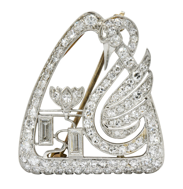 Art Deco 2.00 CTW Diamond Platinum Swan Brooch Pendant Circa 1930sBrooch - Wilson's Estate Jewelry