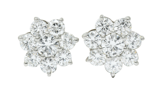 Modern 1.90 CTW Diamond Platinum Floral Cluster Stud EarringsEarrings - Wilson's Estate Jewelry