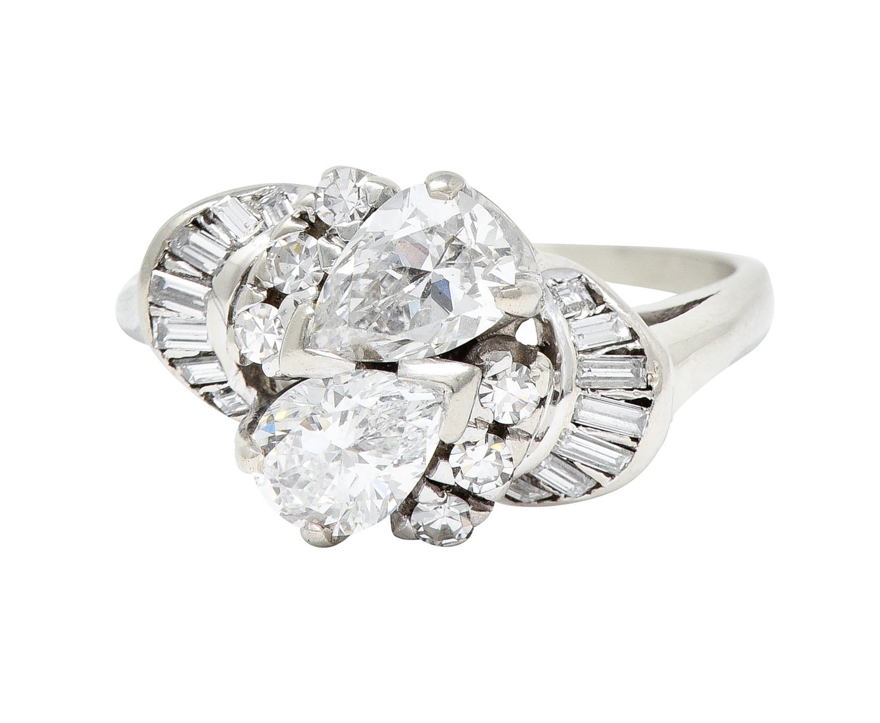 1950's Mid-Century 1.74 CTW Diamond 14 Karat White Gold Bypass RingRing - Wilson's Estate Jewelry