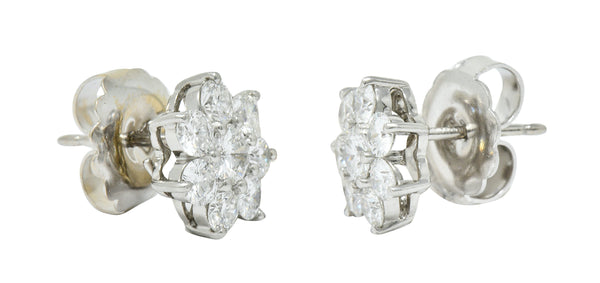 Modern 1.90 CTW Diamond Platinum Floral Cluster Stud EarringsEarrings - Wilson's Estate Jewelry
