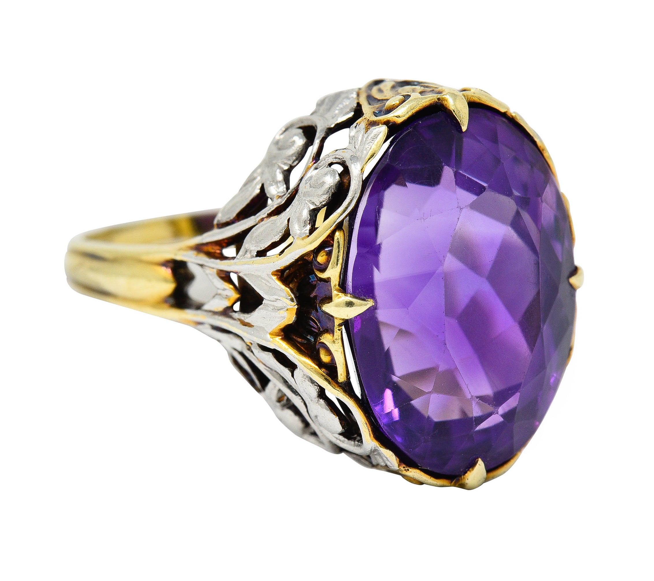 Allsopp-Steller Amethyst 14 Karat Two-Tone Gold Scrolled Foliate RingRing - Wilson's Estate Jewelry