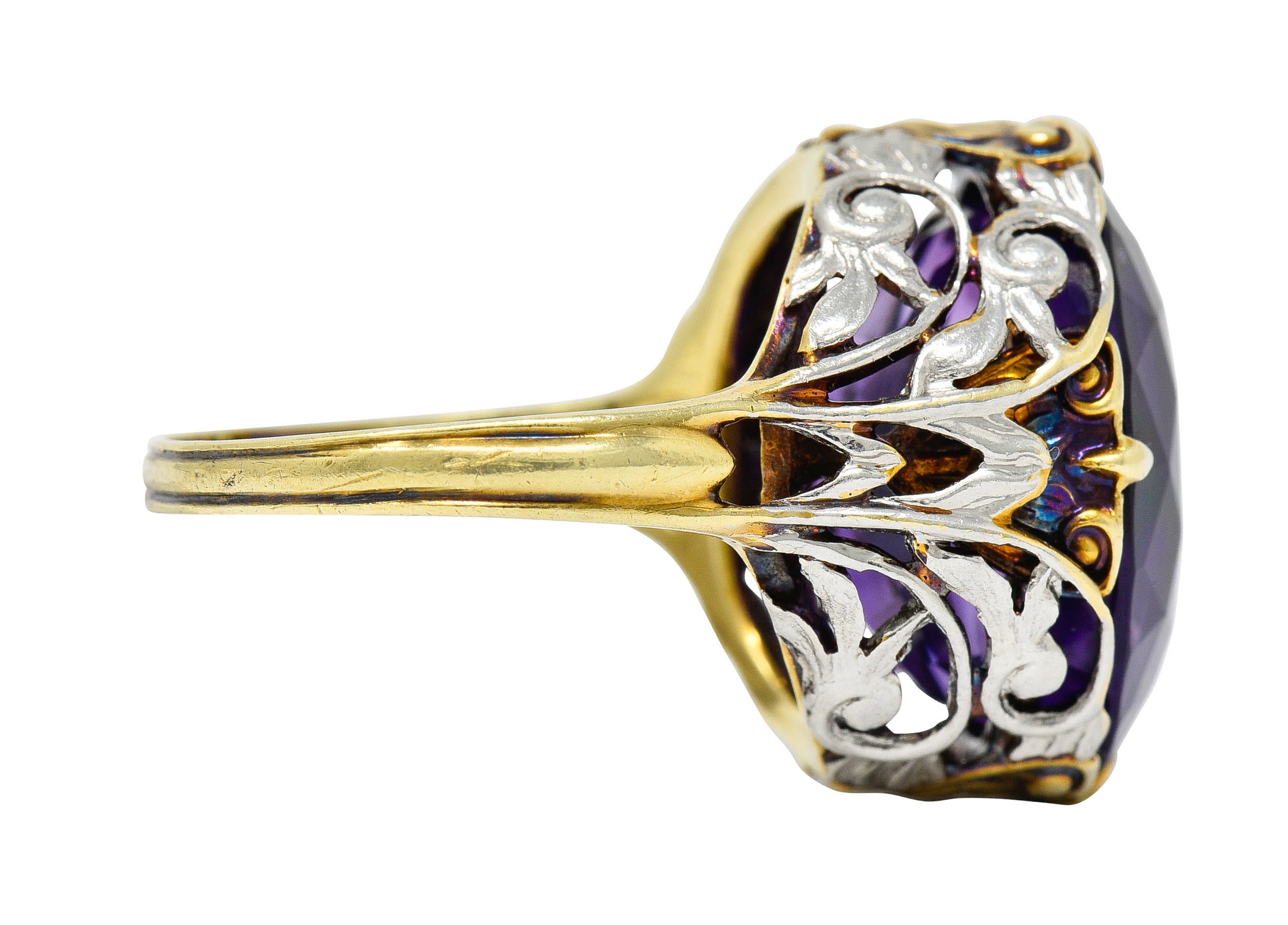 Allsopp-Steller Amethyst 14 Karat Two-Tone Gold Scrolled Foliate RingRing - Wilson's Estate Jewelry