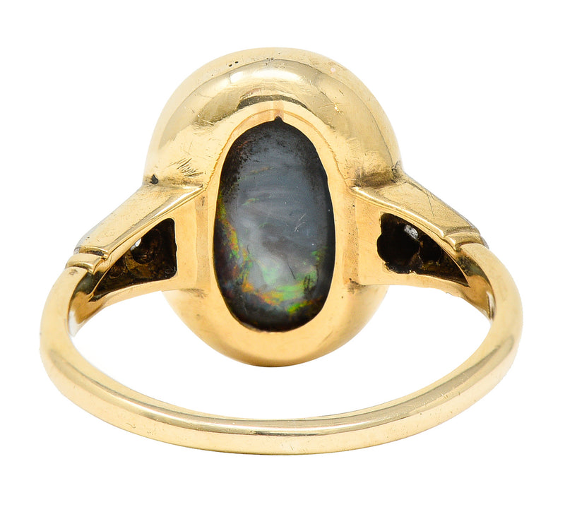 Art Deco Black Opal Diamond Platinum-Topped 14 Karat Gold Cabochon Ring Wilson's Estate Jewelry