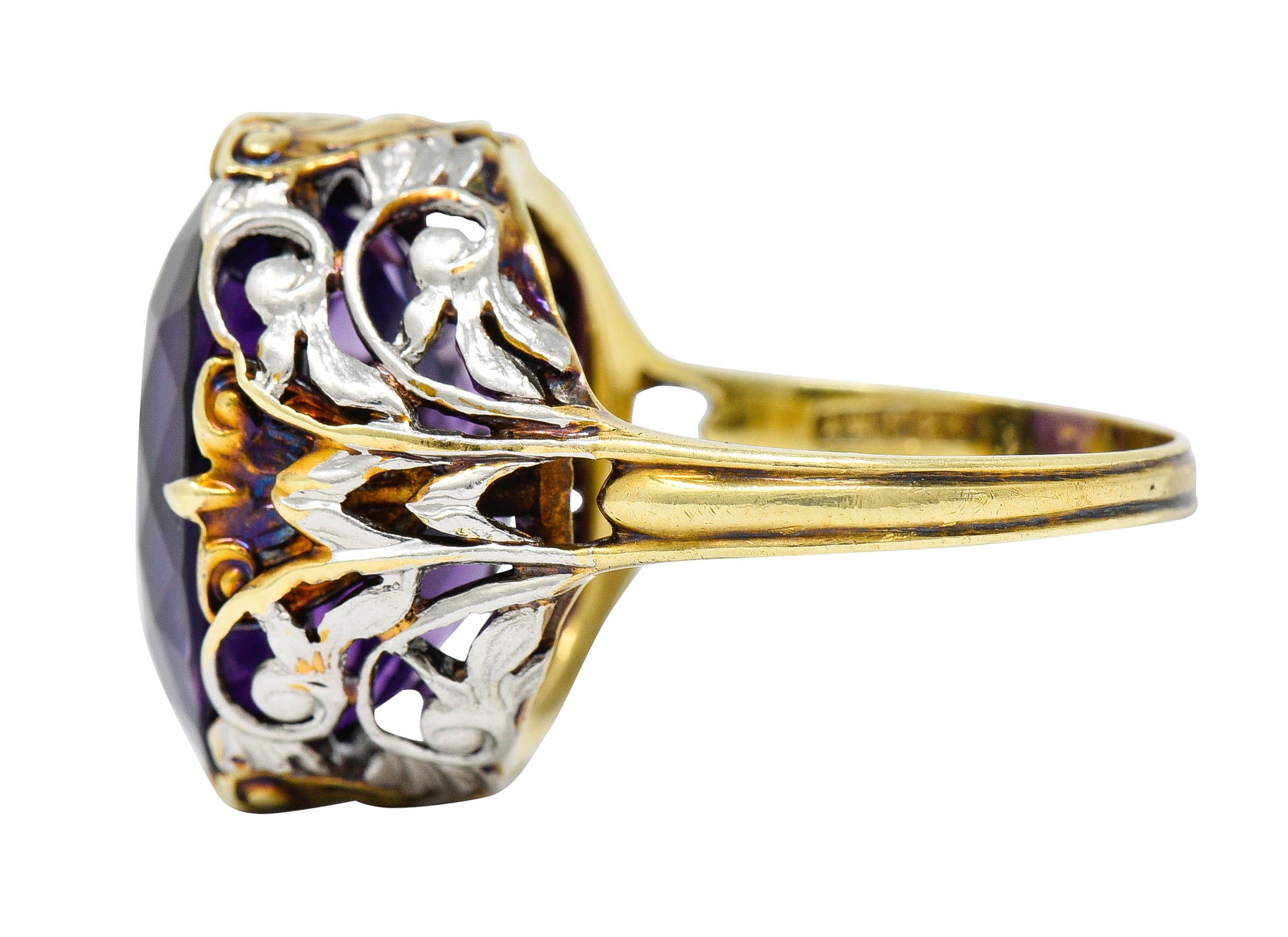 Allsopp-Steller Amethyst 14 Karat Two-Tone Gold Scrolled Foliate RingRing - Wilson's Estate Jewelry