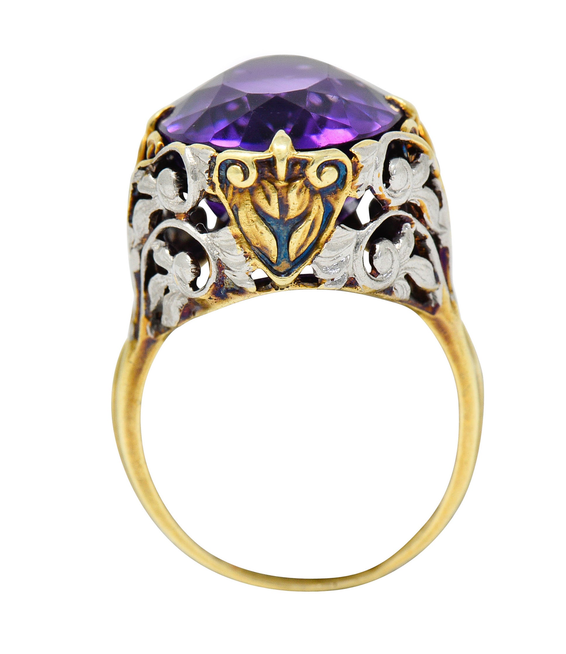 Allsopp-Steller Amethyst 14 Karat Two-Tone Gold Scrolled Foliate RingRing - Wilson's Estate Jewelry