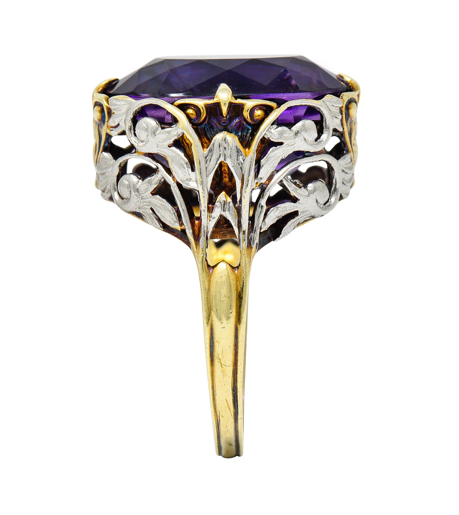 Allsopp-Steller Amethyst 14 Karat Two-Tone Gold Scrolled Foliate RingRing - Wilson's Estate Jewelry