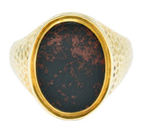 Jones & Woodland Retro Bloodstone 14 Karat Hammered Gold Unisex Signet RingRing - Wilson's Estate Jewelry