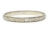 1920's Art Deco 18 Karat White Gold Sunburst Unisex Antique Wedding Band Ring Wilson's Estate Jewelry