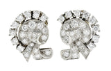 1950's Mid-Century 1.15 CTW Diamond Platinum Ribboned Ear-Clip EarringsEarrings - Wilson's Estate Jewelry