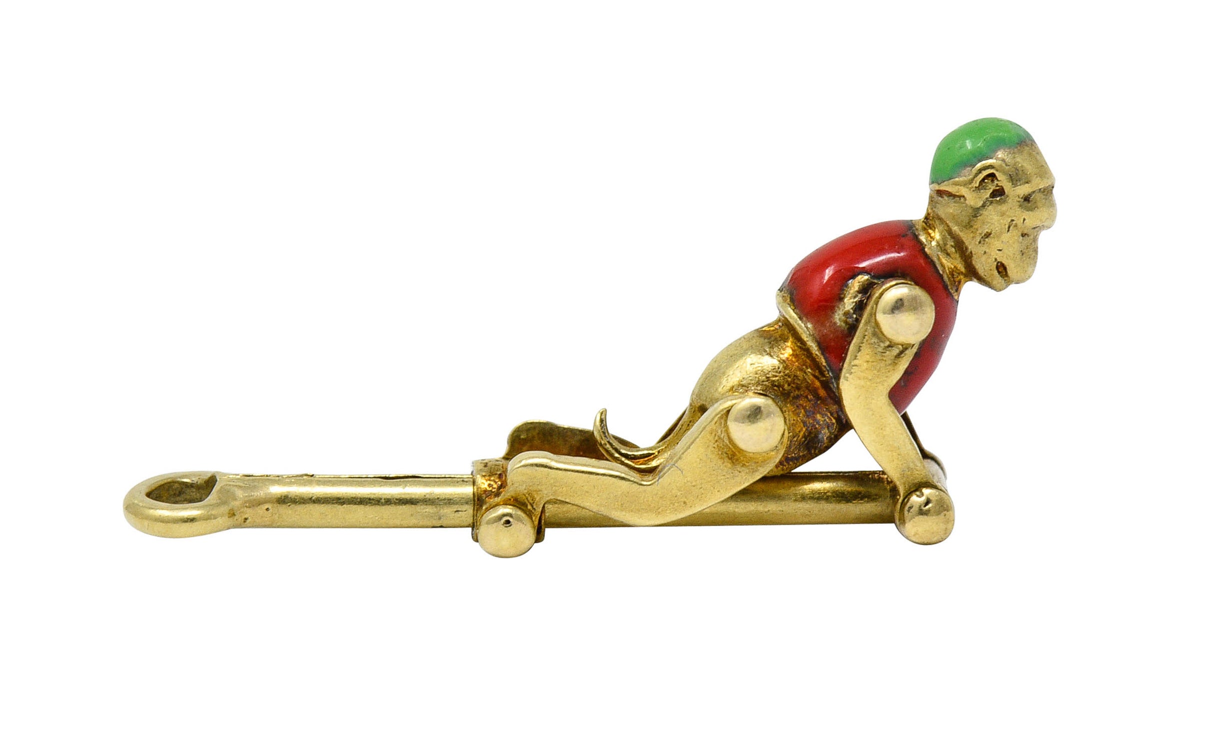 1940's Retro Enamel 14 Karat Gold Articulated Circus Monkey Charmcharm - Wilson's Estate Jewelry