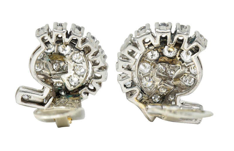 1950's Mid-Century 1.15 CTW Diamond Platinum Ribboned Ear-Clip EarringsEarrings - Wilson's Estate Jewelry