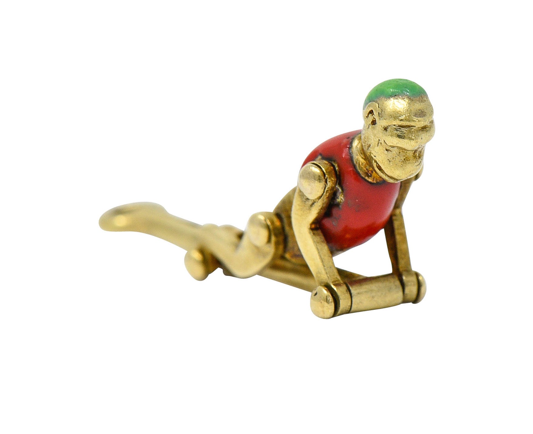 1940's Retro Enamel 14 Karat Gold Articulated Circus Monkey Charmcharm - Wilson's Estate Jewelry
