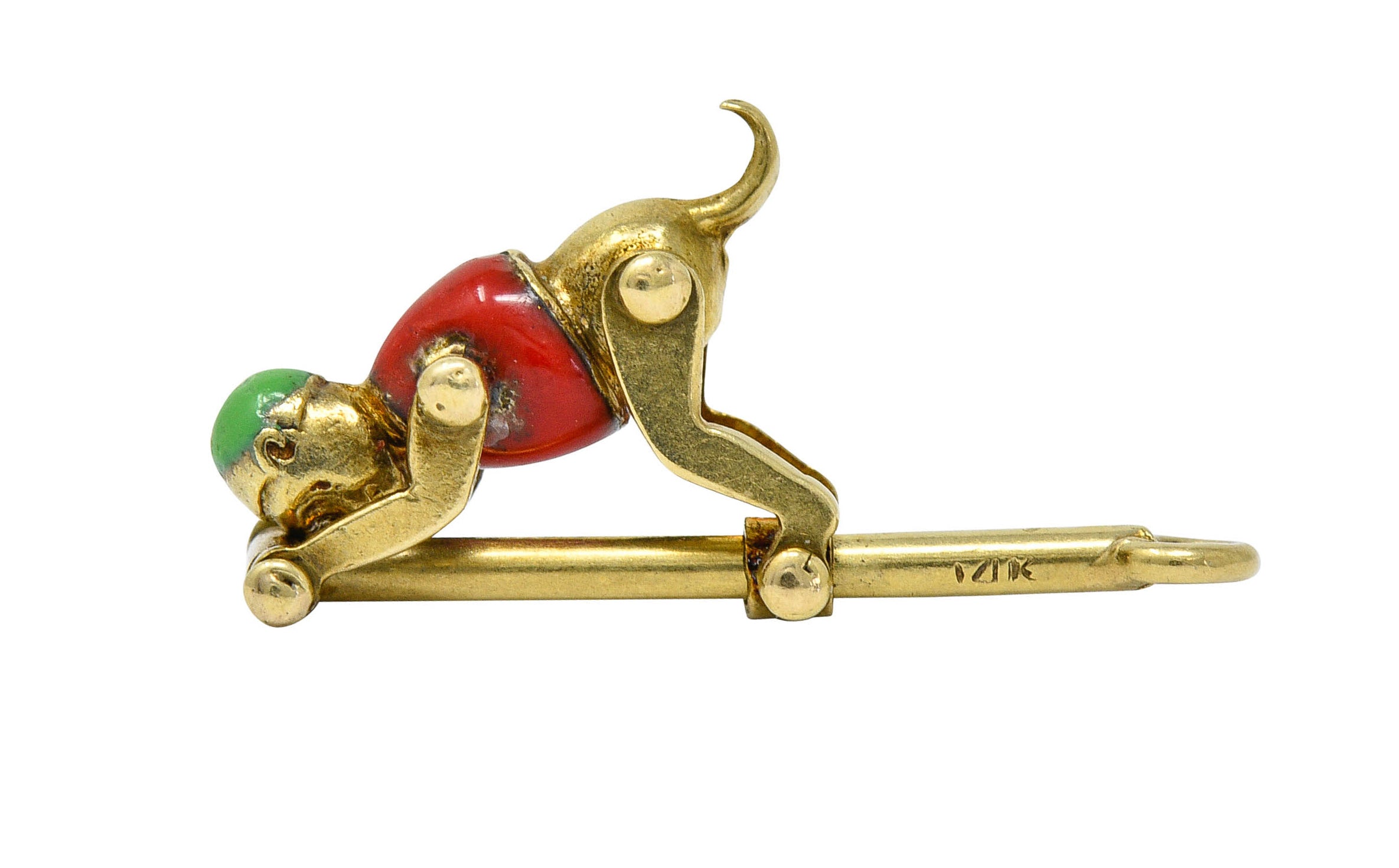1940's Retro Enamel 14 Karat Gold Articulated Circus Monkey Charmcharm - Wilson's Estate Jewelry