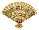 Vintage Sapphire Diamond Ruby Emerald 18 Karat Gold Fan BroochBrooch - Wilson's Estate Jewelry